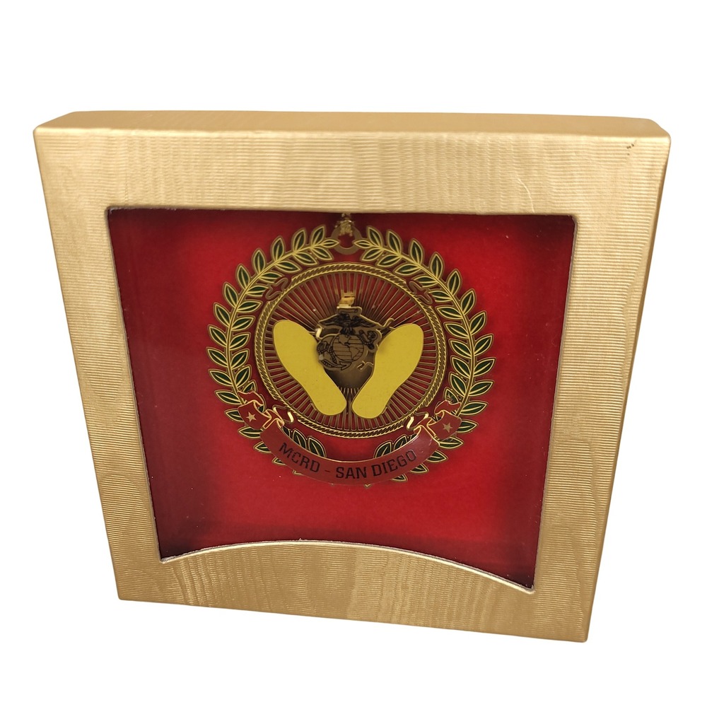 Beacon Design MCRD SD USMC Yellow Footprints 24K Gold Brass Ornament USA NIB